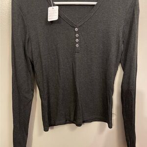 Popular 21 Women's Grey V-Neck Long Sleeve Top